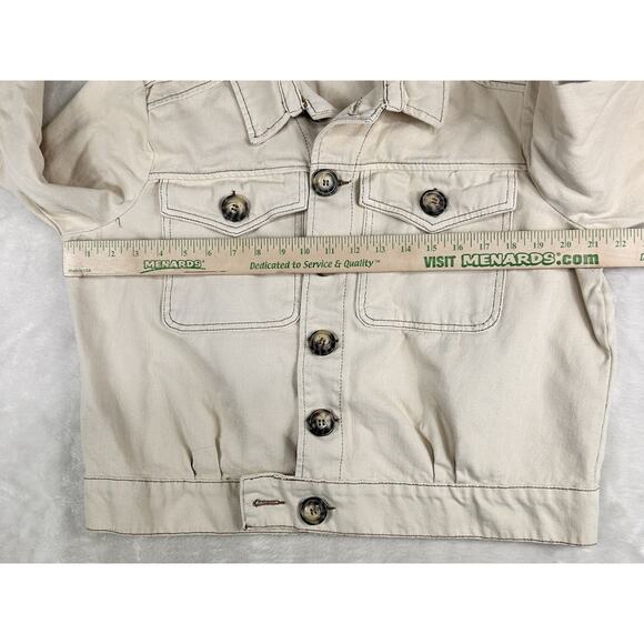 Free People Jacket Womens Sz Large Cream Denim Rumors Biker Button Up Cropped - Picture 4 of 6